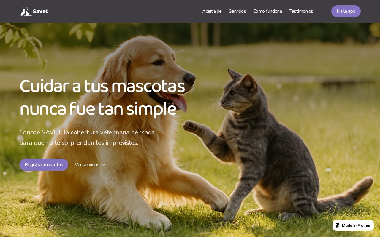 Interfaz del producto digital de cobertura veterinaria SAVET.